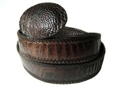 Handcrafted Leg Ostrich Leather Belt with weave style in Chocolate Brown Ostrich Skin  #OSM656B