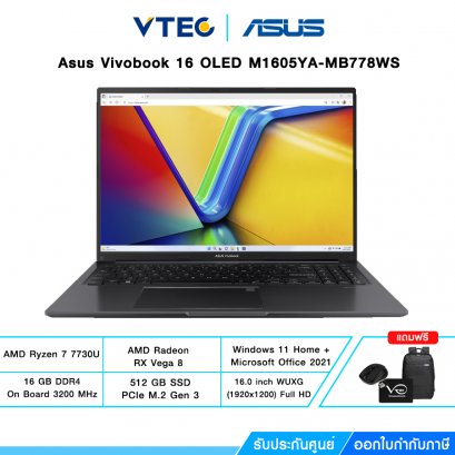 Asus Vivobook 16 OLED M1605YA-MB778WS | Ryzen 7 7730U | 16" | 16GB DDR4 | 512GB M.2 | AMD Radeon | WINDOWS 11 + Office