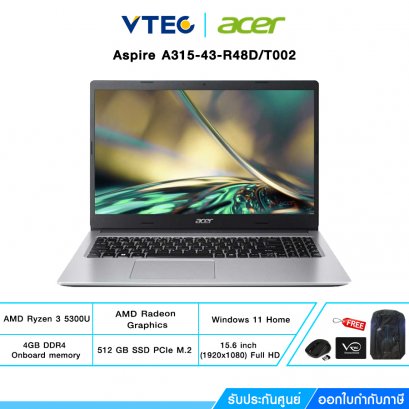 Acer Notebook (โน้ตบุ๊ค) Acer Aspire 3 A315-43-R48D/T002 (SILVER)