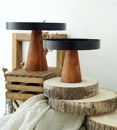 Metal w/ Wood Base Cake Stand