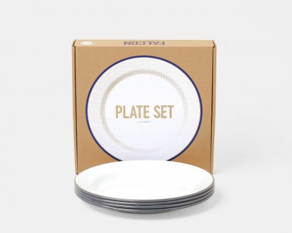 Falcon Plate Set - White with Pigeon Grey rim (Set of 4)
