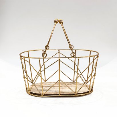 Golden Wired Basket w/ Wood Base (Medium)