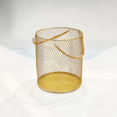 Round Gold Wired Basket w/ Rope Handle (S)