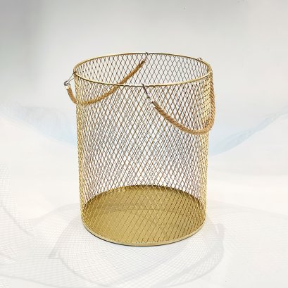 Round Gold Wired Basket w/ Rope Handle (L)