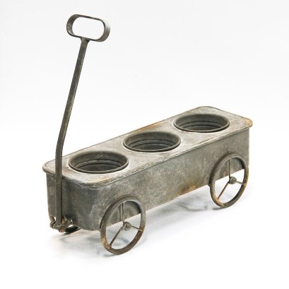 3 Hole Antique Galvanized Cart Planter