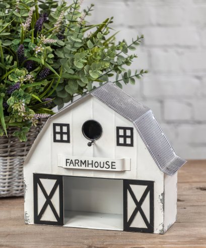 Metal Farmhouse Barn Birdhouse (White)