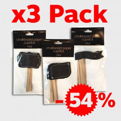 Sale!! Set 3 Pack 3 Style Chalkboard Paper Cupstick (Set of 6)