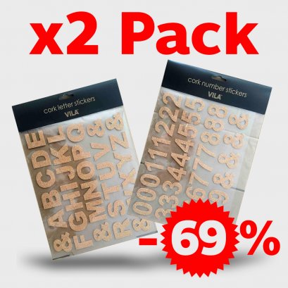 Sale!! Set 2 Pack Number & Alphabet Cork Label Sticker 