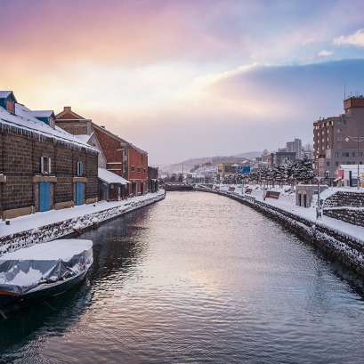 Otaru Canal in Winter Moring, Hokkaido, Japan