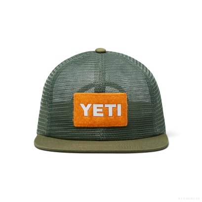 YETI VELCRO BADGE FLAT BRIM MESH HAT OLIVE