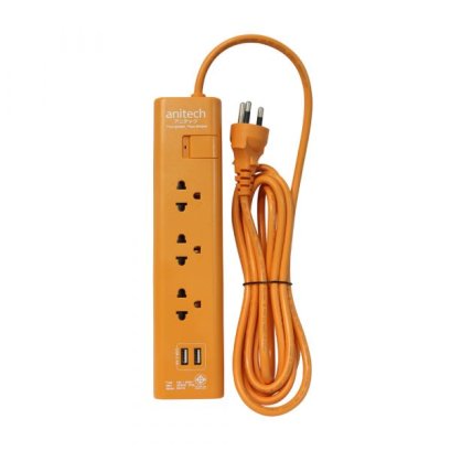 ปลั๊กไฟมาตรฐาน มอก. 3 ช่อง 1 สวิตช์ 2 USB H5133-OR