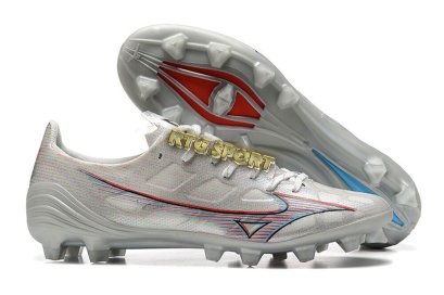 Mizuno Morelia Alpha FG Low-Tops Soccer Cleats - Silver/Red/Blue
