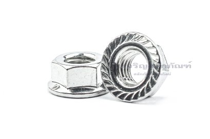หัวน็อตติดจาน-หัวน็อตติดแหวนสแตนเลส (Flange Hex Nut Stainless) 3/8" เกลียว 16