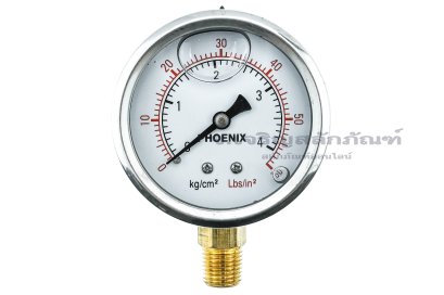 เกจ์วัดความดัน PHOENIX  หน้าปัดโต 64 mm (2.1/2") ช่วงแรงดัน 4 Kg (60 Lb) ขนาดเกลียว 1/4" รุ่นมีน้ำมัน