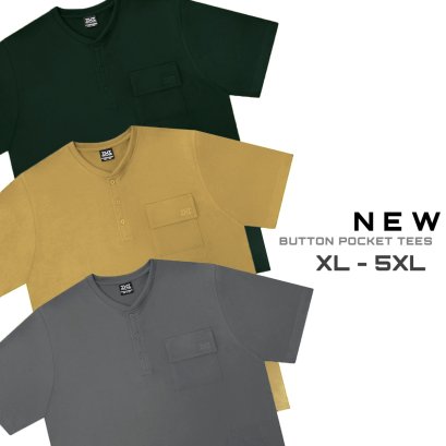 เสื้อยืดแขนสั้นไซส์ใหญ่ คอกระดุม กระเป๋า คอตต้อนพรีเมี่ยม  XL 48”- 5XL 64”