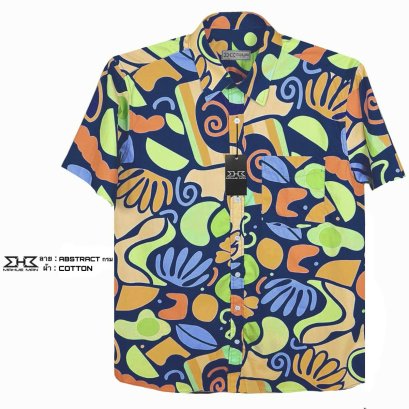 เสื้อเชิ้ตแขนสั้นไซส์ใหญ่ คอตต้อนพิมพ์ลาย Abstract กรมXL (50") - 8XL (64")