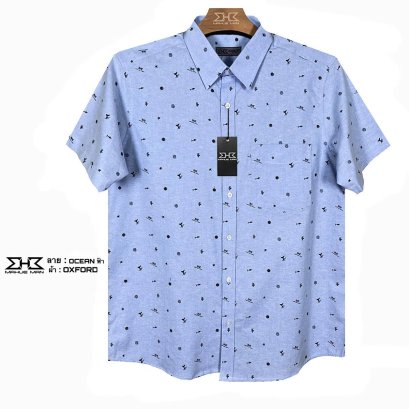 เสื้อเชิ้ตแขนสั้นไซส์ใหญ่ อ๊อกฟอร์ด Ocean ฟ้า XL (50") - 8XL (64")