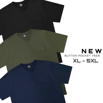 เสื้อยืดแขนสั้นไซส์ใหญ่ คอกระดุม กระเป๋า คอตต้อนพรีเมี่ยม  XL 48”- 5XL 64”