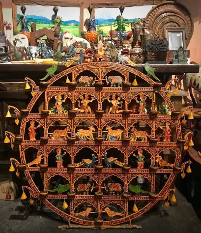 DCI6 Indian Iron Candles Stand/Oil Lamp with Painted Ganesha