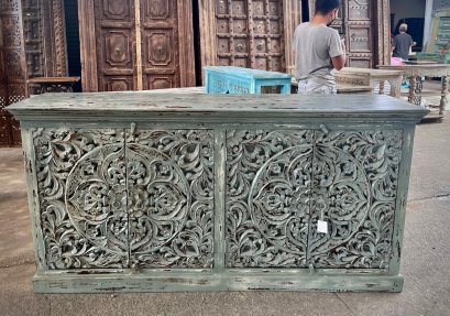 4SB36 Blue Washed Carved Sideboard