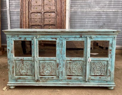 4SB40 Blue Washed Sideboard with Glass Doors