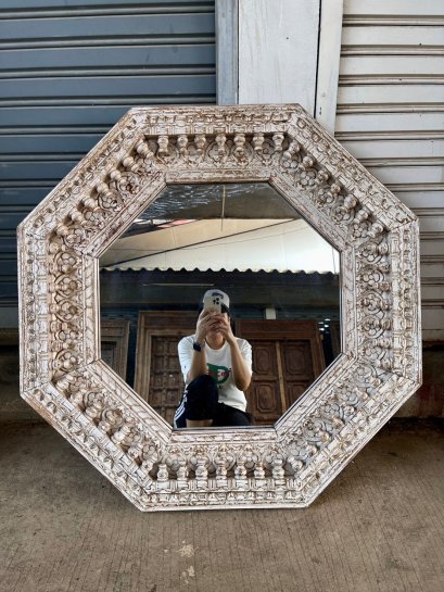 MR99 White Carved Mirror From India