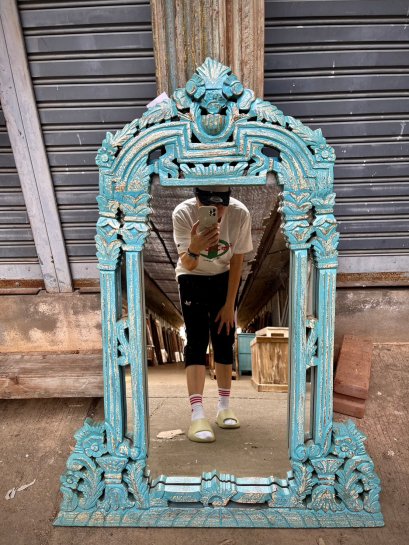 MR98 Indian Carved Mirror in Blue Color