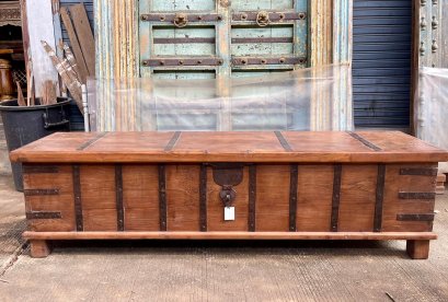 BX67 Antique Wooden Chest with Iron Decor
