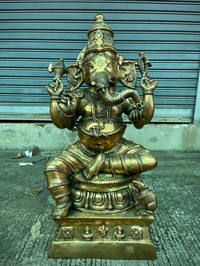BRI71 Large Brass Lord Ganesha Statue from India
