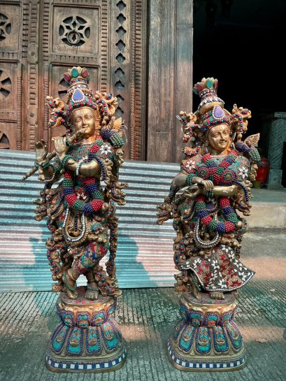 BRI58 Unique Brass Radha and Krishna Statues (Set of 2)