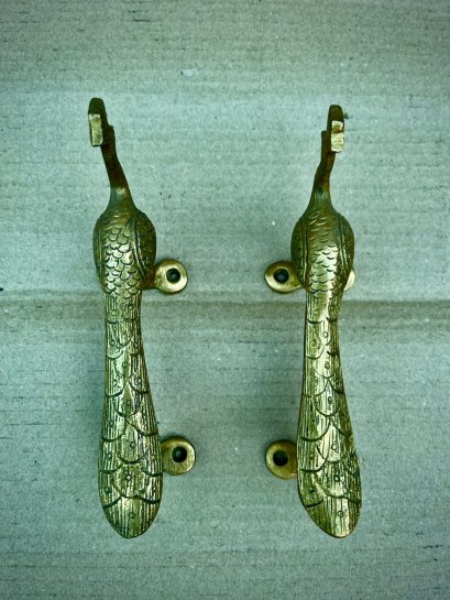 BRI84 Peacocks Brass Door Handles