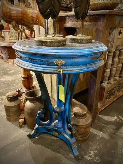 STB37 Blue Side Table with Brass