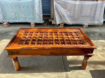 CT23 Antique Indian Coffee Table with Brass Decor