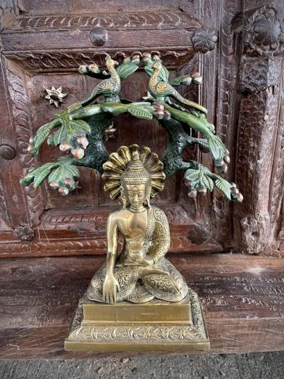 BRI55 Buddha Brass Statue Attitude of Subduing Mara