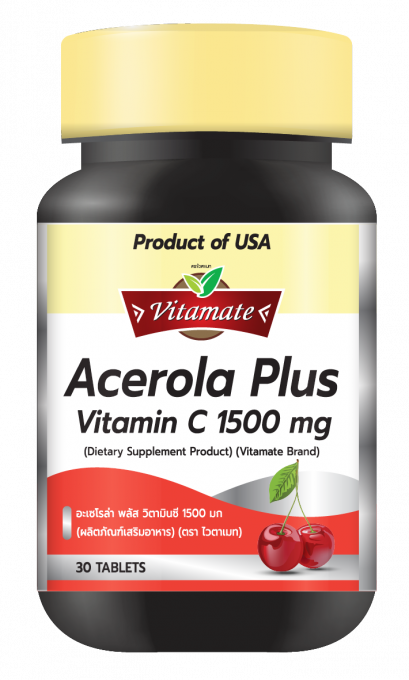 Vitamate Acerola Plus Vitamin C 1500 mg 30'S ไวตาเมท อะเซโรล่า พลัส วิตามินซี 1500 มก 30 เม็ด
