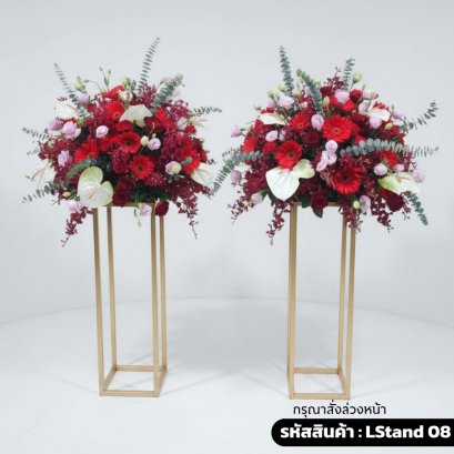 สแตนด์ดอกไม้แสดงความอาลัย LStand08 จัดดอกไม้สดสีแดงชมพูขาว ดอกเยอบีร่าและกุหลาบ