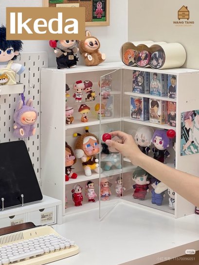 ชั้นโชว์แบบวางเข้ามุมมีประตูปิดกันฝุ่นสไตลล์ Modern ไม้ MDF ใส่ Art Toy รุ่น ikeda