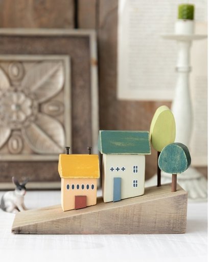 บล๊อคไม้รูปตกแต่งบ้านรูปบ้าน Small House on Hill (กั้นหนังสือ)