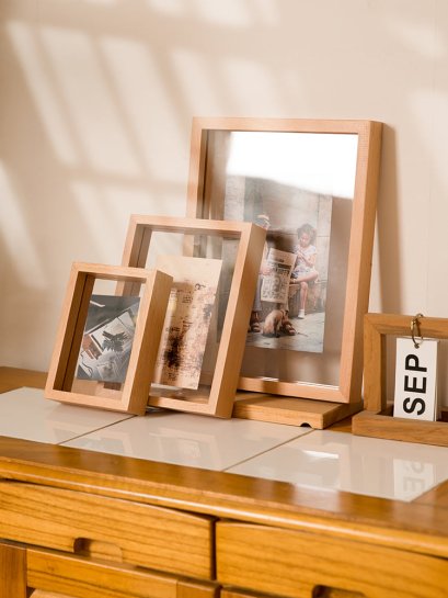 กรอบรูปไม้แบบกระจกอะคลีลิค 2 ด้านแบบตั้งโต๊ะ Simple Mordern Wooden Frame