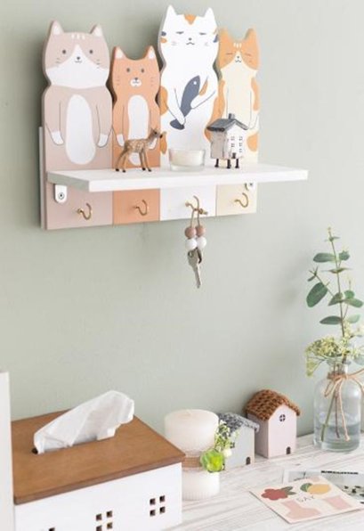 ที่แขวนกุญแจ+ชั้นวาง งานไม้ We Are Little Cat (แมวน้อย)