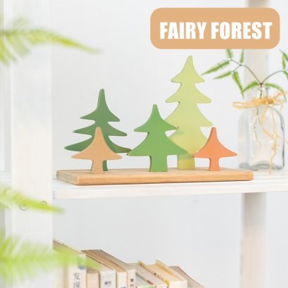 ของตกแต่งบ้านงานไม้ บล๊อคไม้ออกแบบเป็นป่าสนในฤดูร้อน ชื่อรุ่น Fairy Forest
