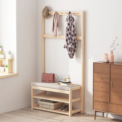 3 in 1 Smart Minimal Japan Rack ชั้นไม้แขวนภายในบ้านพร้อมเก้าอี้