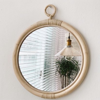 กระจกแต่งหน้าทรงกลมกรอบหวายดัดแต่งบ้าน Minimal (Korea) เกาหลี