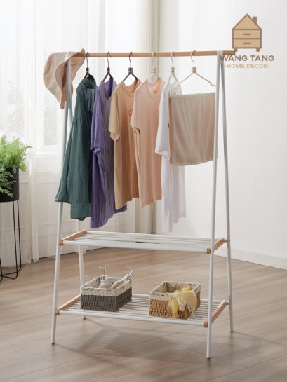 ราวแขวนผ้าภายในบ้านแบบพับเก็บได้พร้อมชั้นวาง รุ่น Home Coat Rack Folding Style Cozy Minimal