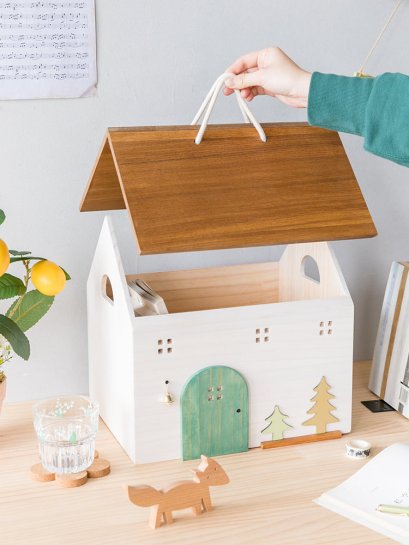 กล่องไม้ใส่ของรูปทรงบ้าน Wooden House in The Forest (เปิดฝาบน)