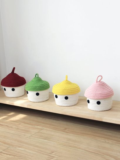 กล่องเก็บของ Cute Head Cartoon งานหวายญี่ปุ่นลงสี Minimal มินิมอล