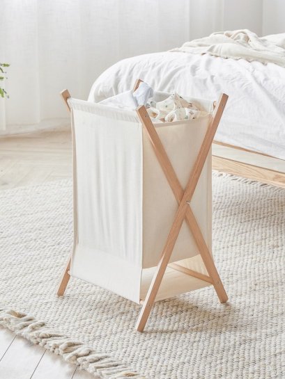 ตะกร้าใส่ผ้าใช้แล้ว Style Japan Minimal ขาตั้งไม้