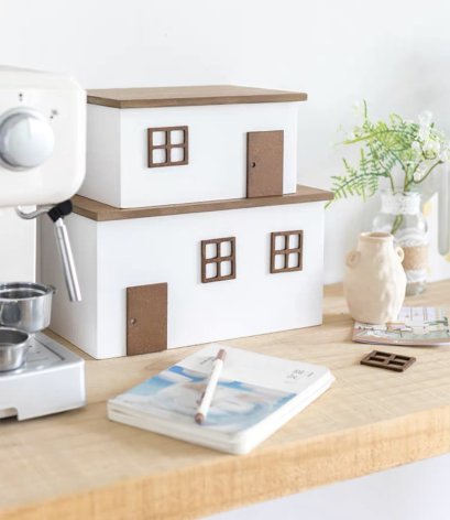 กล่องไม้เก็บของ,กล่องไม้ใส่ของมินิมอล กล่องใส่ของMinimal งานไม้สน รูปบ้าน HOMETOWN WOOD STORAGE