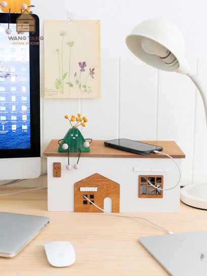กล่องเก็บปลั๊กไฟ กล่องเก็บสายไฟ กล่องเก็บ Android Box กล่องไม้รูปทรงบ้าน รุ่น HI HOME NORDIC WOOD BOX MINIMAL (ใบใหญ่)