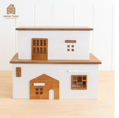 เซ็ตกล่องเก็บปลั๊กไฟ กล่องเก็บสายไฟ กล่องเก็บ Android Box กล่องไม้รูปทรงบ้าน รุ่น HI HOME NORDIC WOOD BOX MINIMAL